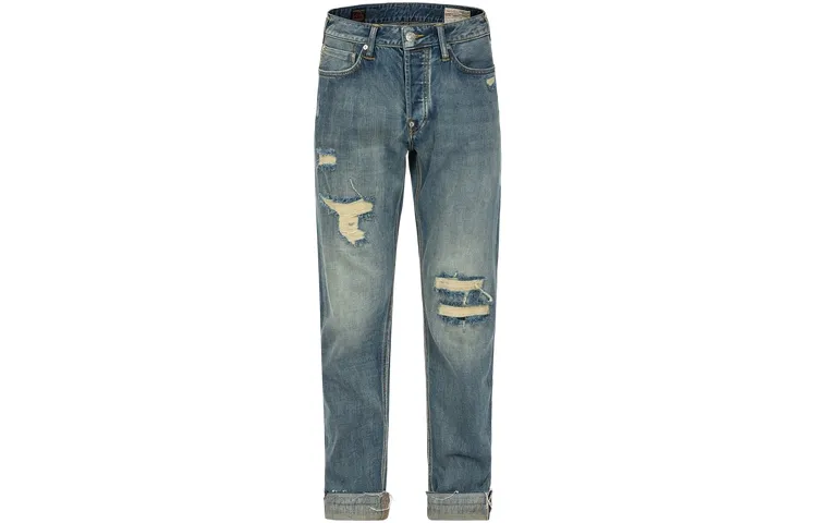 EVISU Jeans Men's Denim Blue Moderate Ripped Pants