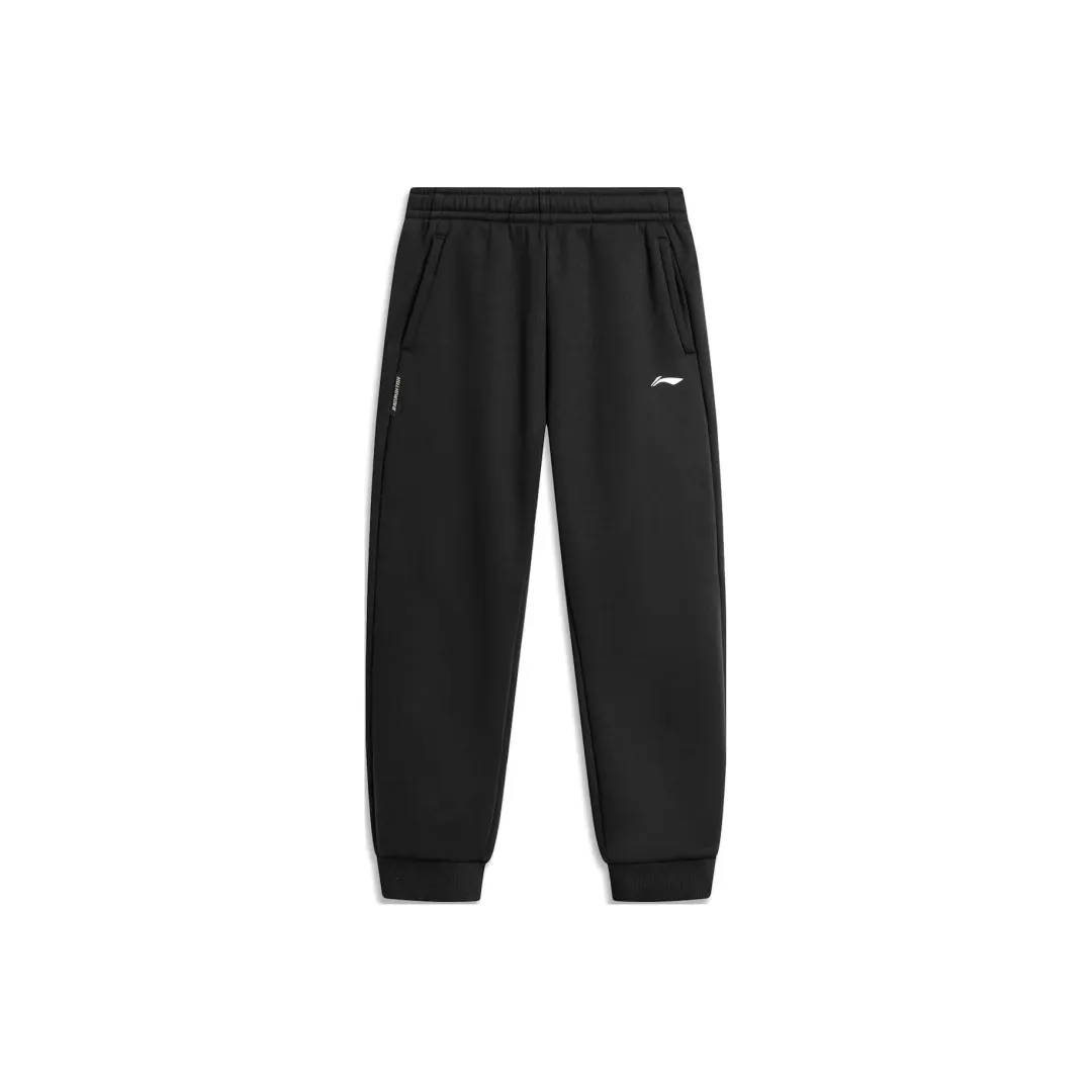 Li Ning Badminton Collection, Solid Color Logo Embroidery Fleece Lined Casual Knitted Sweatpants Men's