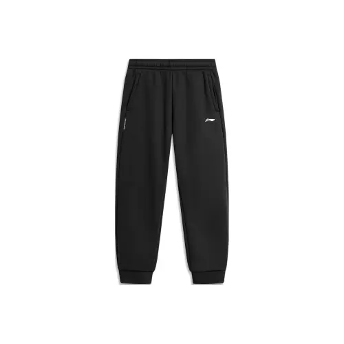 Li Ning Badminton Collection, Solid Color Logo Embroidery Fleece Lined Casual Knitted Sweatpants Men's