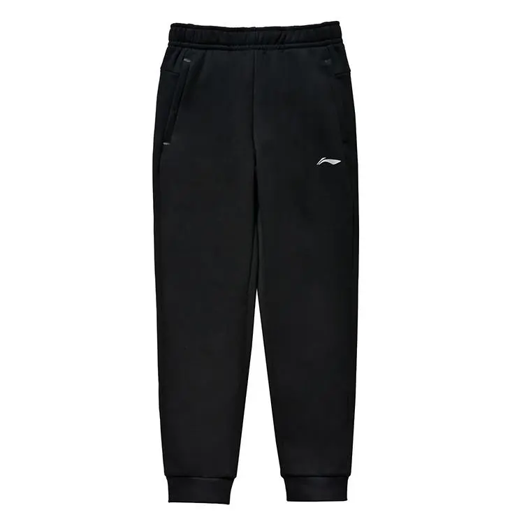 Li Ning Brand Logo Print Thickened And Fleece Lined Thermal Elastic Cuff Knitted Sweatpants Men's Black