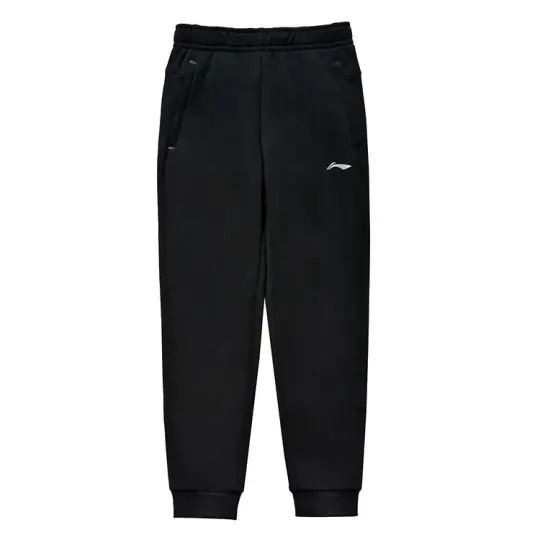 Li Ning Brand Logo Print Thickened And Fleece Lined Thermal Elastic Cuff Knitted Sweatpants Men's Black