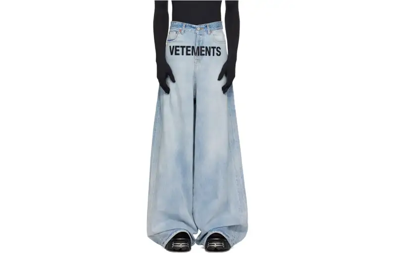 Vetements Jeans Men's Blue Moderate Wide Leg Pants