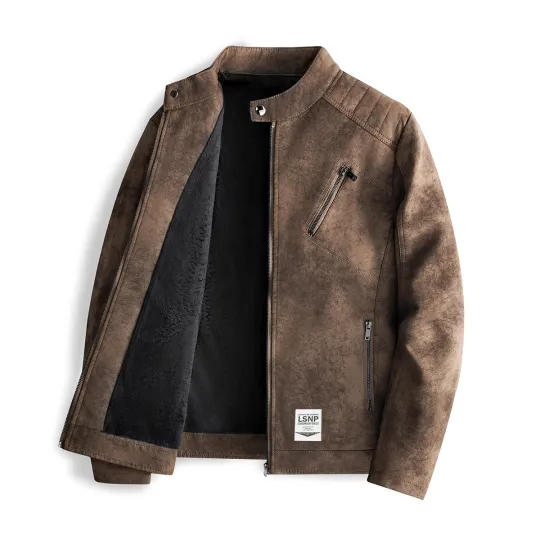 LISENPOK Leather Jackets Unisex Stand Collar Moderate