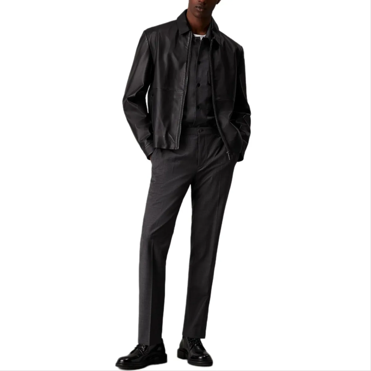 CALVIN KLEIN Leather Jacket Europe Version Men's Black