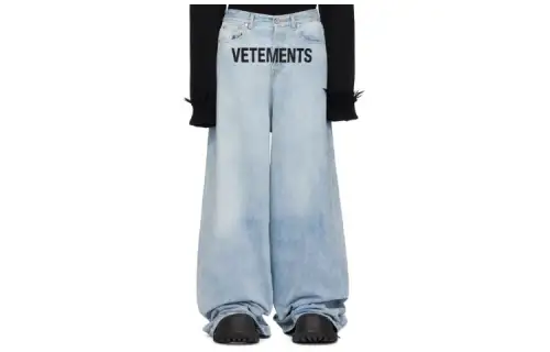 Vetements Jeans Men's Blue Moderate Wide Leg Pants