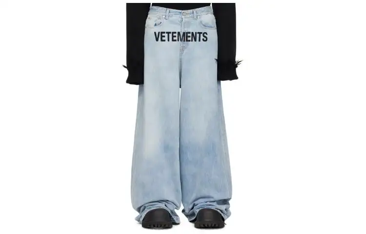 Vetements Jeans Men's Blue Moderate Wide Leg Pants
