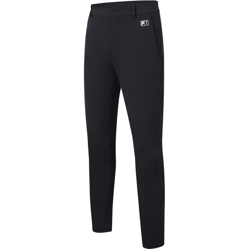 FILA Fleece Lined Woven Pants Minimalist Style Basic Straight Cuff Golf Winter Knitted Sweatpants Men's Pitch Black