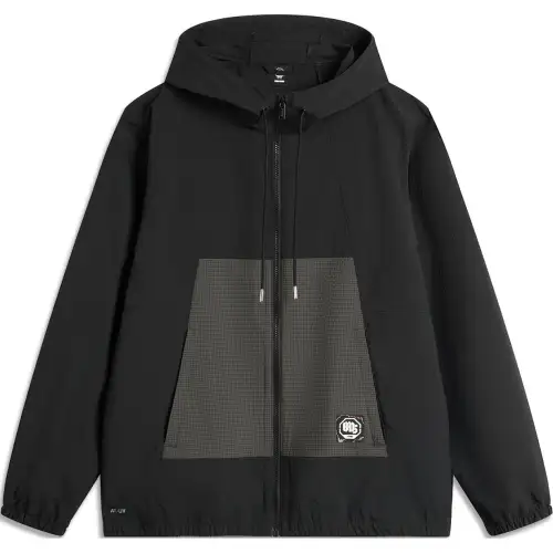 Li Ning, basketball windproof cardigan with hood, sports black sun protection clothing, loose fit