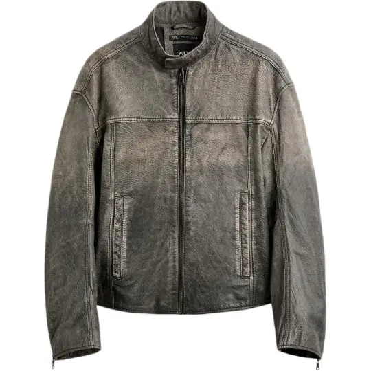 ZARA Leather Jacket Men's Zebra Print Gray