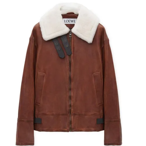 LOEWE FW42 Leather Jacket Men's Brown