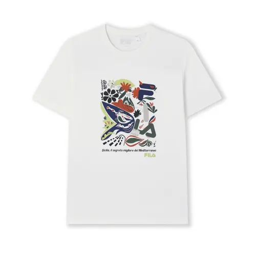 FILA T Shirts Men's Cloud White Crew Neck Moderate Straight Fit