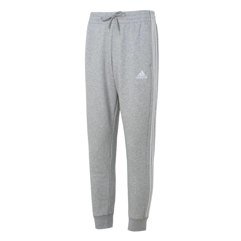Adidas Brand Logo Pattern Side Stripes Elastic Lace Up Elastic Cuff Fleece Lined Knitted Sweatpants Men's Gray