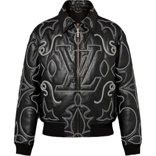LOUIS VUITTON Embroidered Leather Bomber Jacket
