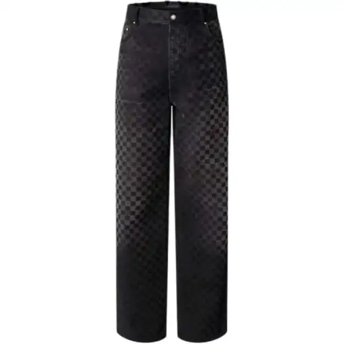 Lv Flocked Damier Denim Wide Leg Pants