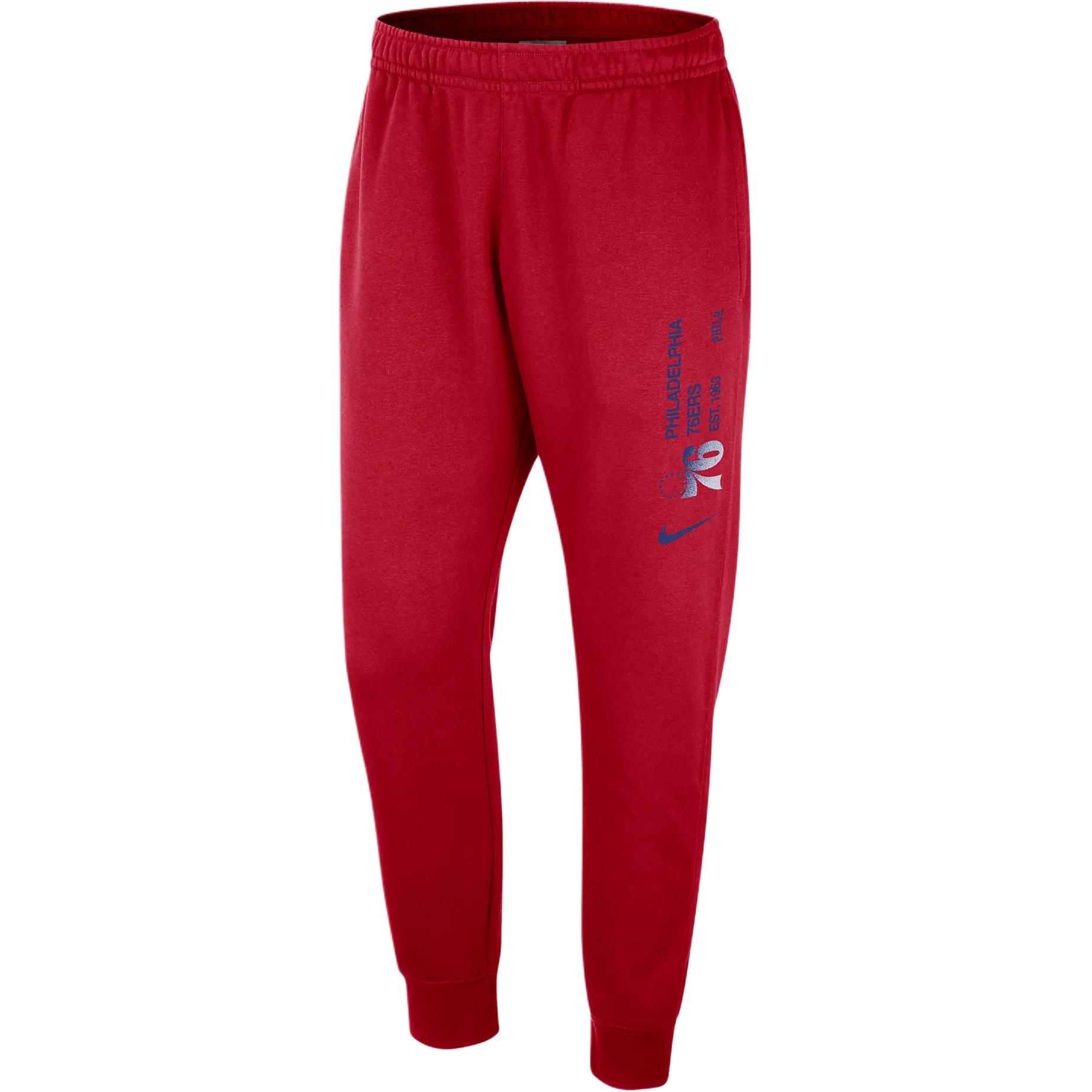 Nike X NBA joint model Philadelphia 76ers brand logo alphanumeric printed pattern elasticated leg knitted sweatpants, same style for men and women, university red
