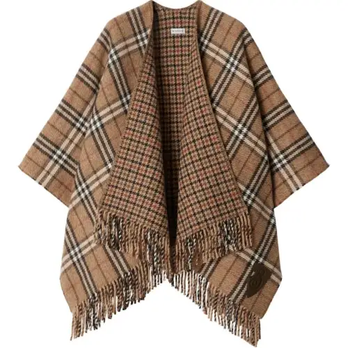 Burberry Checked Reversible Fringed Cape