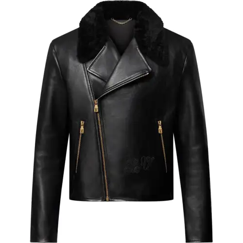 LOUIS VUITTON Shearling Evening Leather Biker Jacket