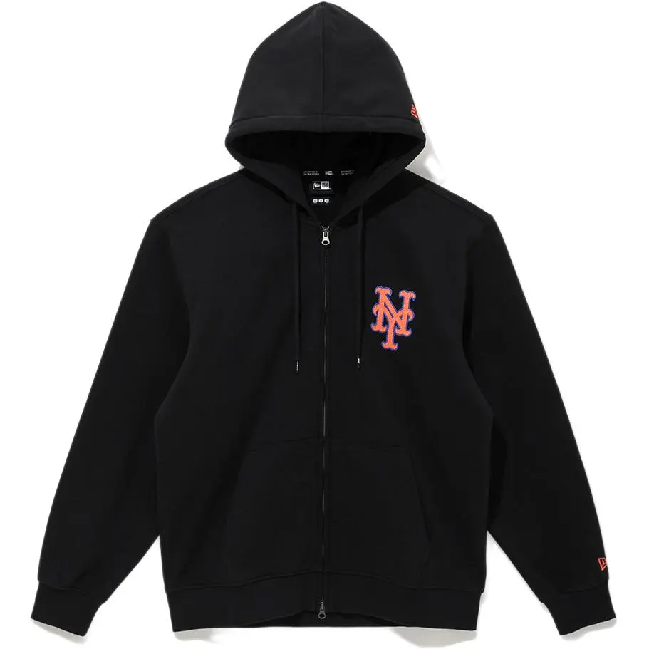 New Era MLB Logo Print Hooded Zippers Long Sleeved Fleece Lined Sweatshirt Jacket Men's Black