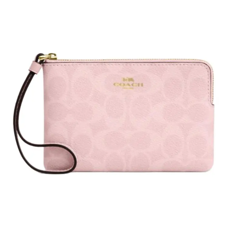 COACH Corner Zip Artificial Leather Clutches Small Women's Pink