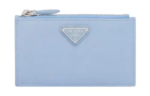 PRADA Saffiano Leather Business Card Holder Regular Women's Light Blue