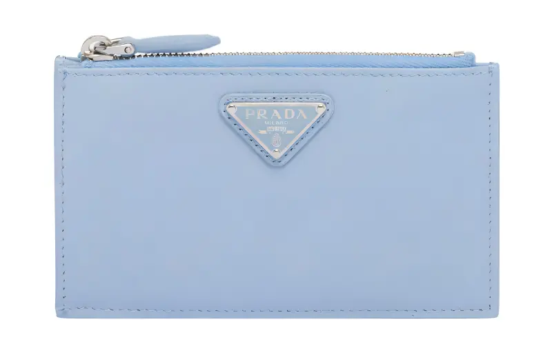 PRADA Saffiano Leather Business Card Holder Regular Women's Light Blue