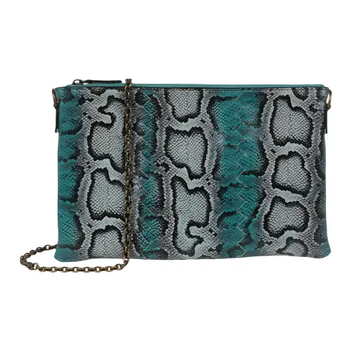 Bottega Veneta Intrecciato Leather One Shoulder Crossbody Clutch Women's Blue Green & Black