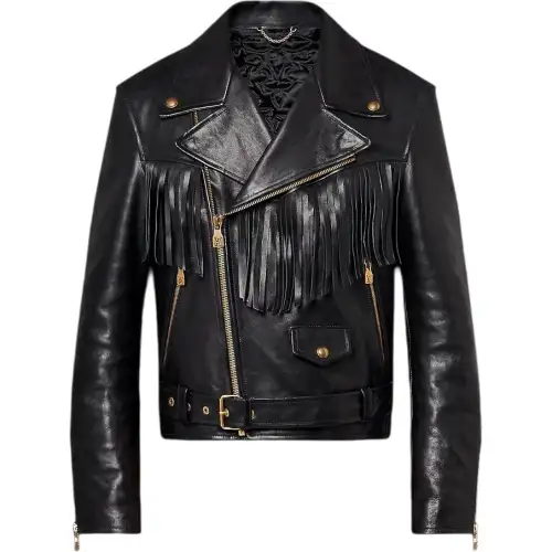 LOUIS VUITTON Fringed Leather Biker Jacket