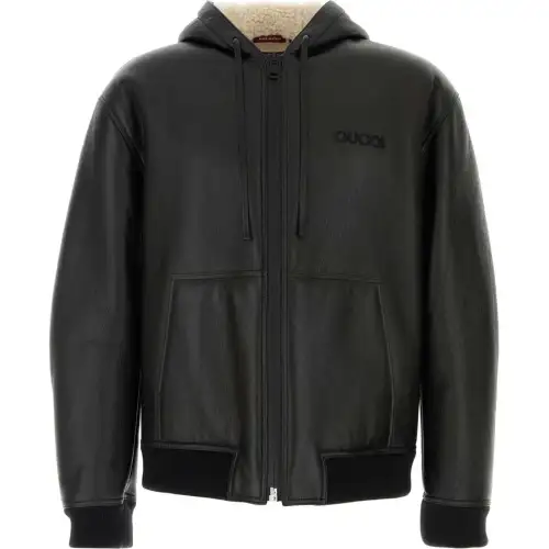GUCCI Hooded Leather Bomber Jacket