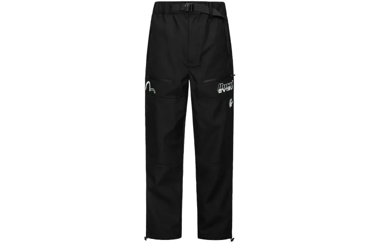 EVISU Casual Pants Men's Black Moderate Wide Leg Pants