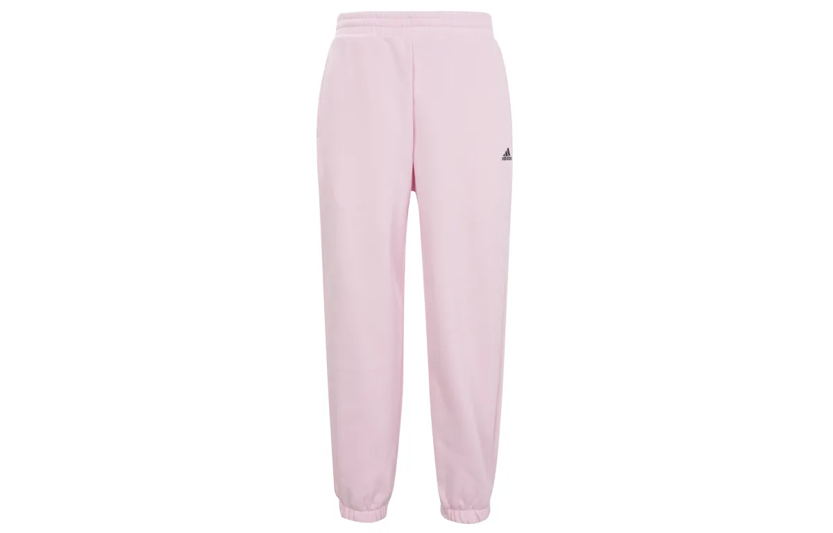 Adidas Brand Logo Thickened And Fleece Lined Loose Fit Elastic Cuff Knitted Sweatpants Unisex Clear Pink