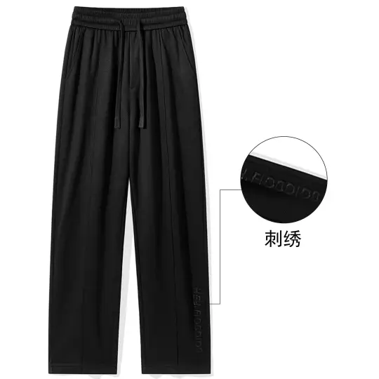 FIDO DIDO Casual Pants Unisex Thickened And Fleece Lined Straight Fit Pants