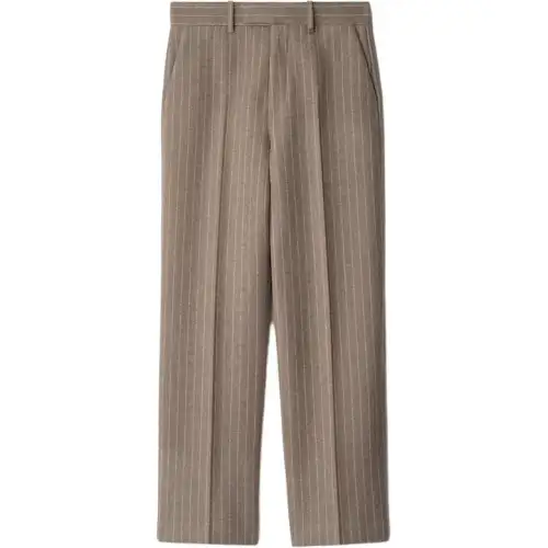Burberry Pinstriped Wool Blend Tailored Trousers Casual Pants Men's Brown