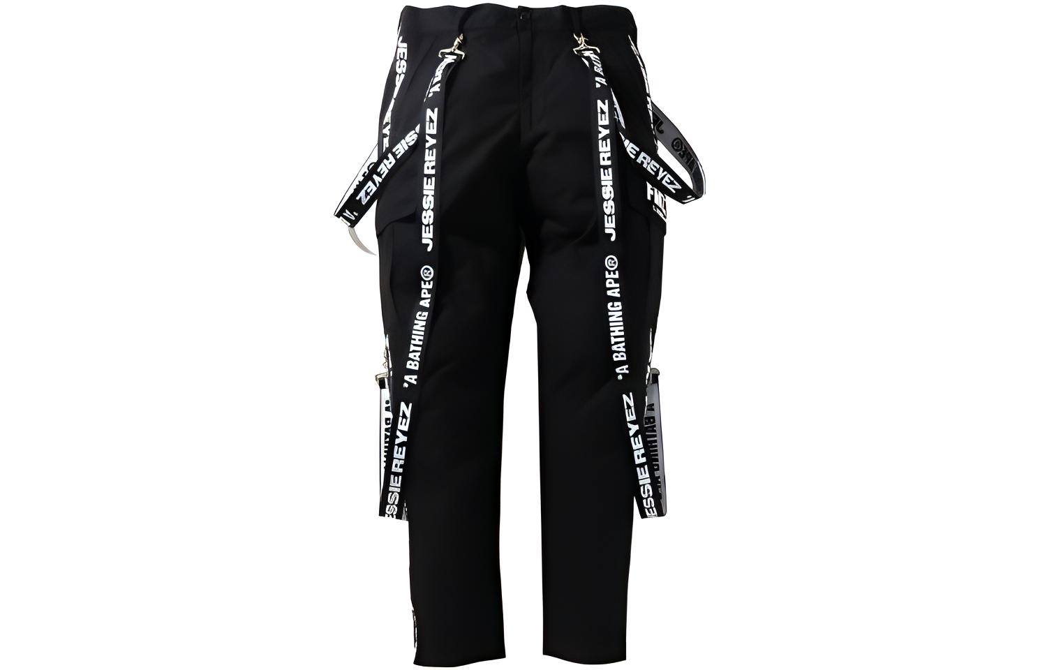 BAPE x JESSIE REYEZ joint model 6Pocket six-pocket suspender-decorated casual pants for men, black