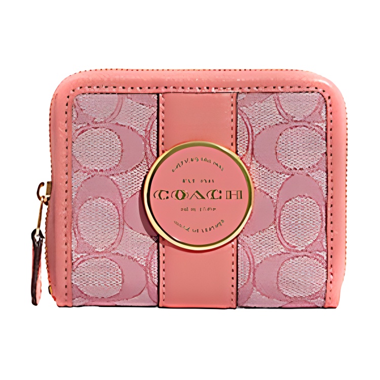COACH Lonnie Fabric With Leather Clutch Wallet Mini Women's Toffee Pink, Macaron Color