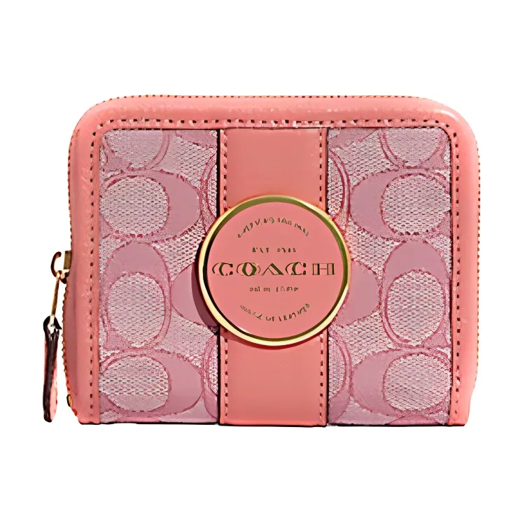 COACH Lonnie Fabric With Leather Clutch Wallet Mini Women's Toffee Pink, Macaron Color