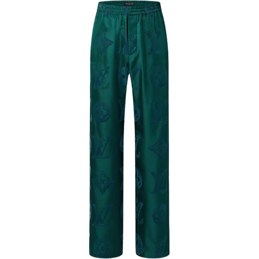 LOUIS VUITTON Monogram Flocked Silk Drawstring Pants