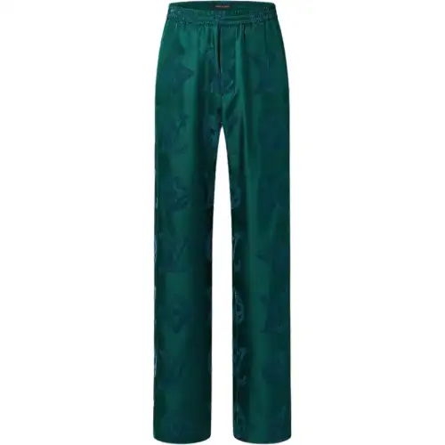 LOUIS VUITTON Monogram Flocked Silk Drawstring Pants