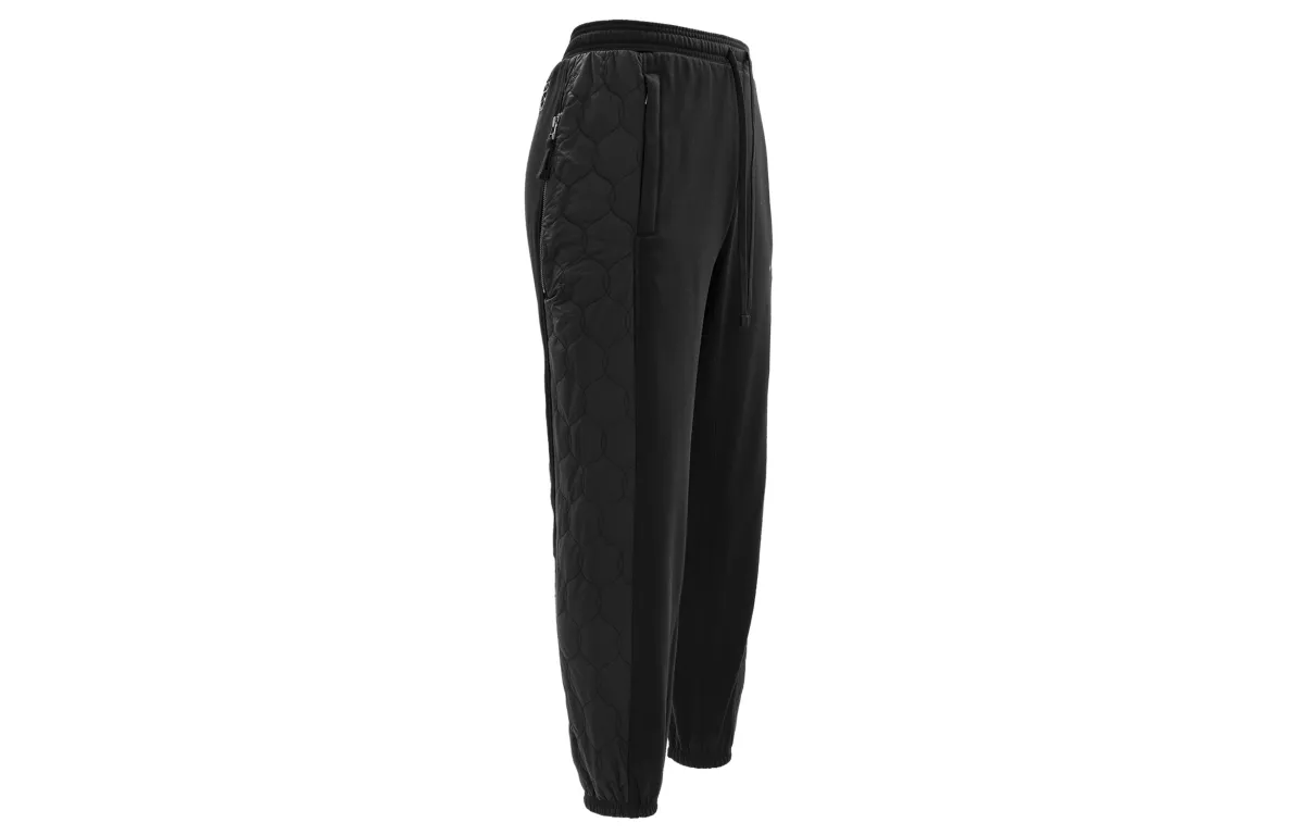 Nike Standard Issue Solid Color Quick Dry Fleece Lined Patchwork Casual Elastic Cuff Knitted Sweatpants Men's Black