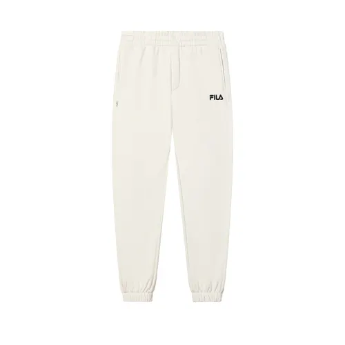 FILA Fashion White Fleece Lined Casual Knitted Sweatpants Men's Steam White