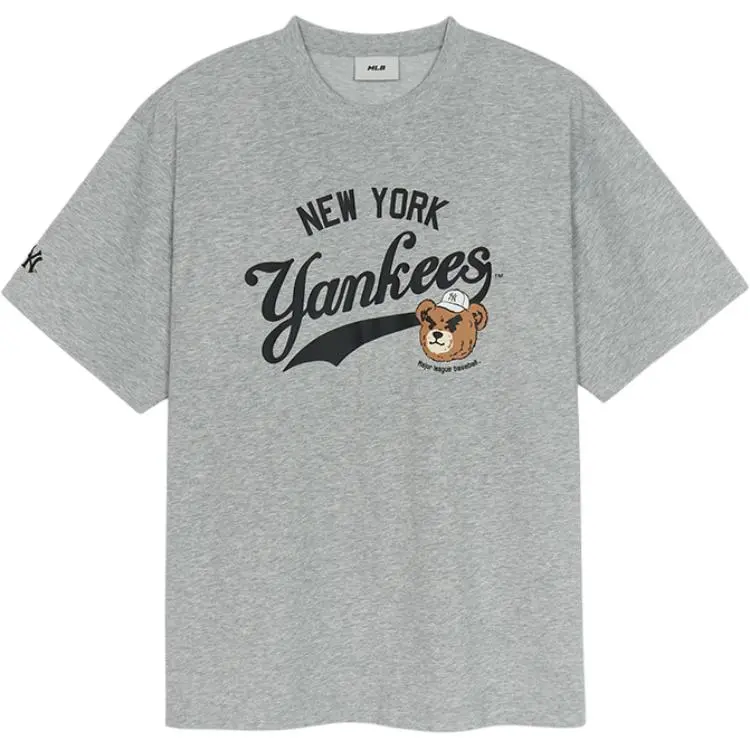 MLB Frown Bear Collection New York Yankees SS25 T Shirt Unisex Standard Heather Gray