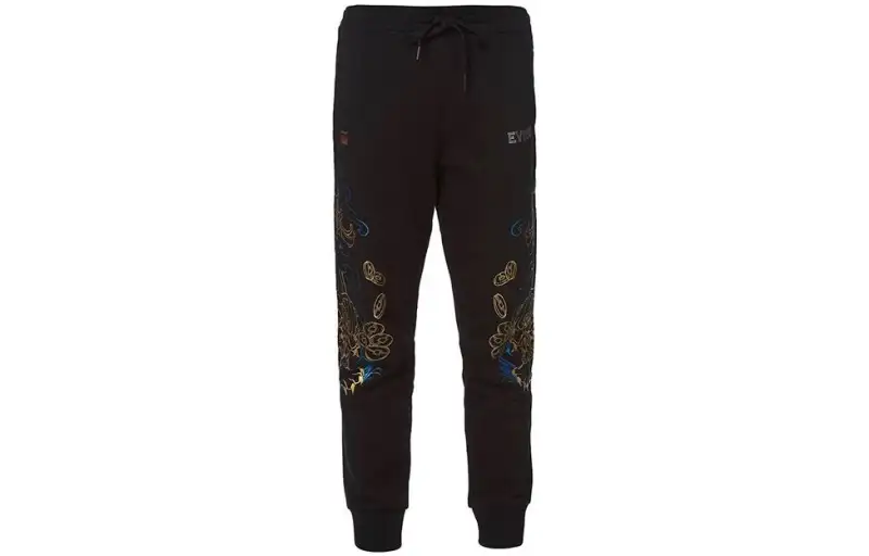 EVISU Casual Pants Men's Black Moderate Cuffed Pants