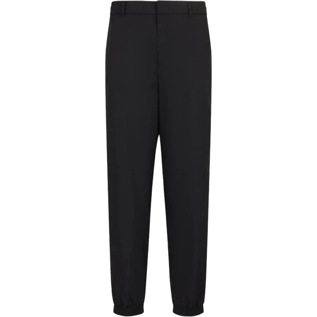 EMPORIO ARMANI Jacquard Nylon Trousers With Elastic Hems And All over Logo Lettering