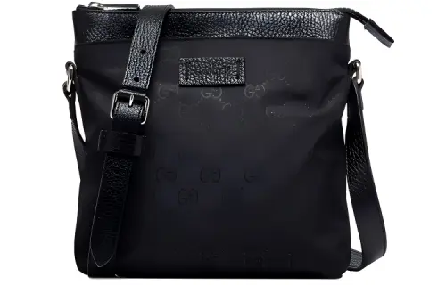GUCCI Nylon With Leather Messenger Bag, Shoulder Bag, Crossbody Bag Small Men's Black