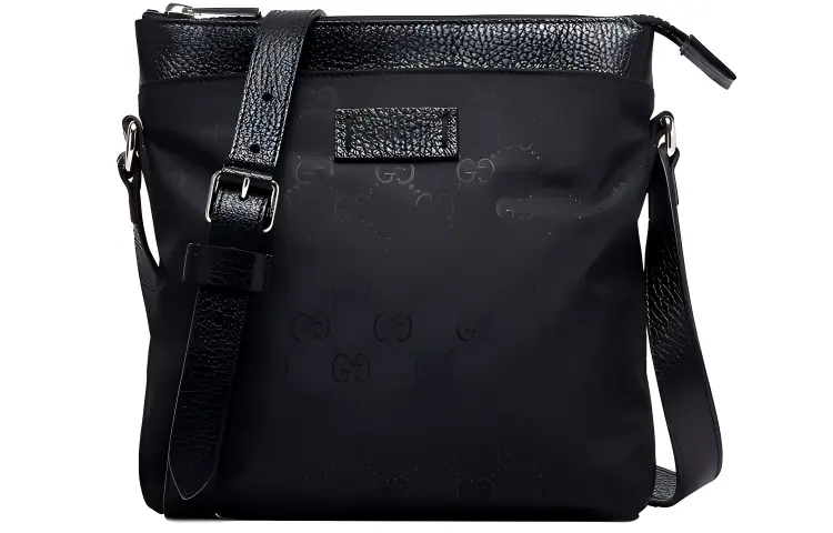 GUCCI Nylon With Leather Messenger Bag, Shoulder Bag, Crossbody Bag Small Men's Black