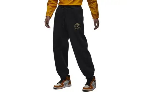 Jordan x PSG SS24 Paris Saint Germain, Letter Lace Up Casual Elastic Cuff Fleece Lined Knitted Sweatpants Men's Black