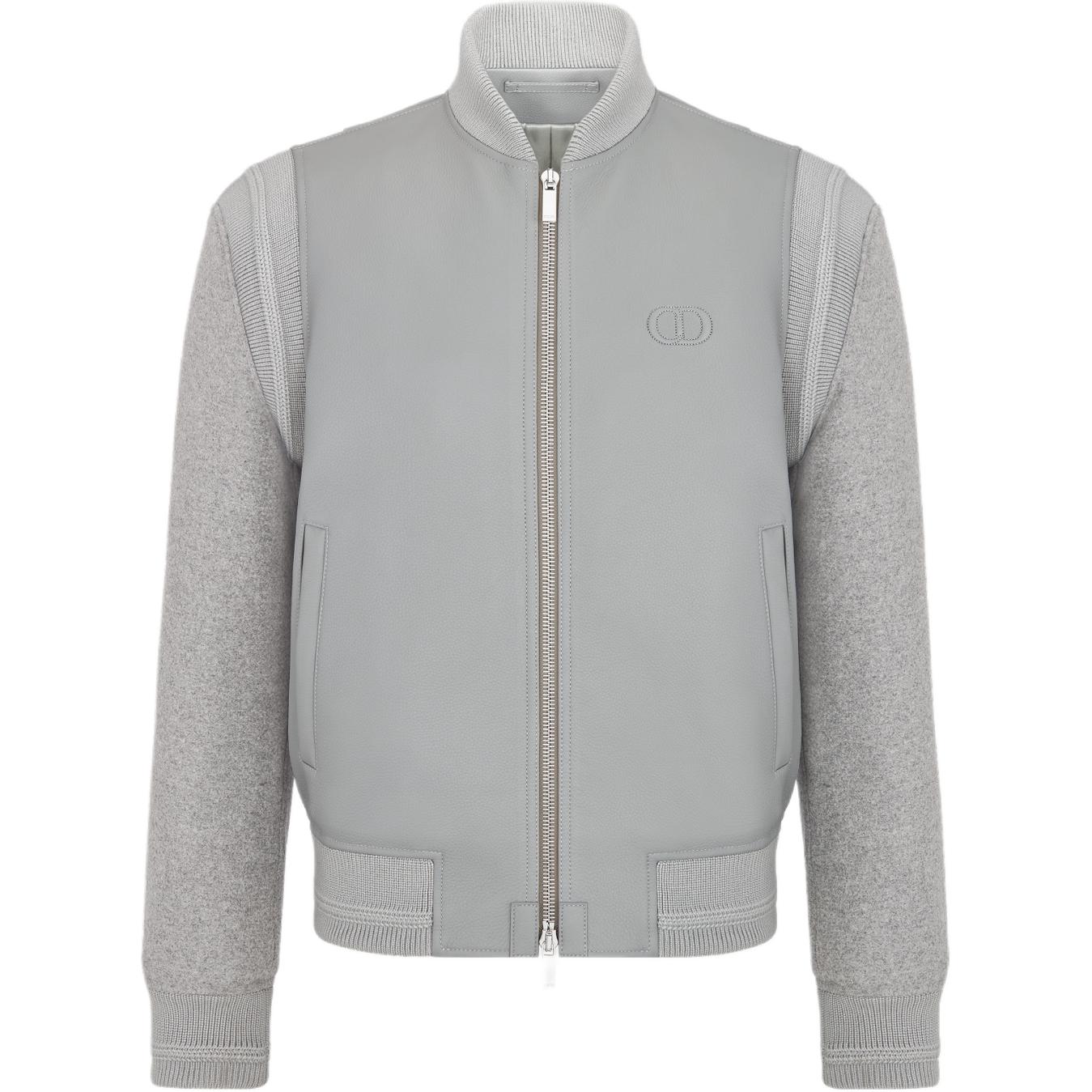 DIOR Dior SS25 Spring Men's Ready-to-Wear Series Cow Leather CD Icon Embroidery Pattern Long Sleeve Baseball Jersey Men's Gray
