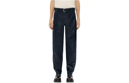Bottega Veneta Leather Belted Trousers Casual Pants Men's Dark Blue