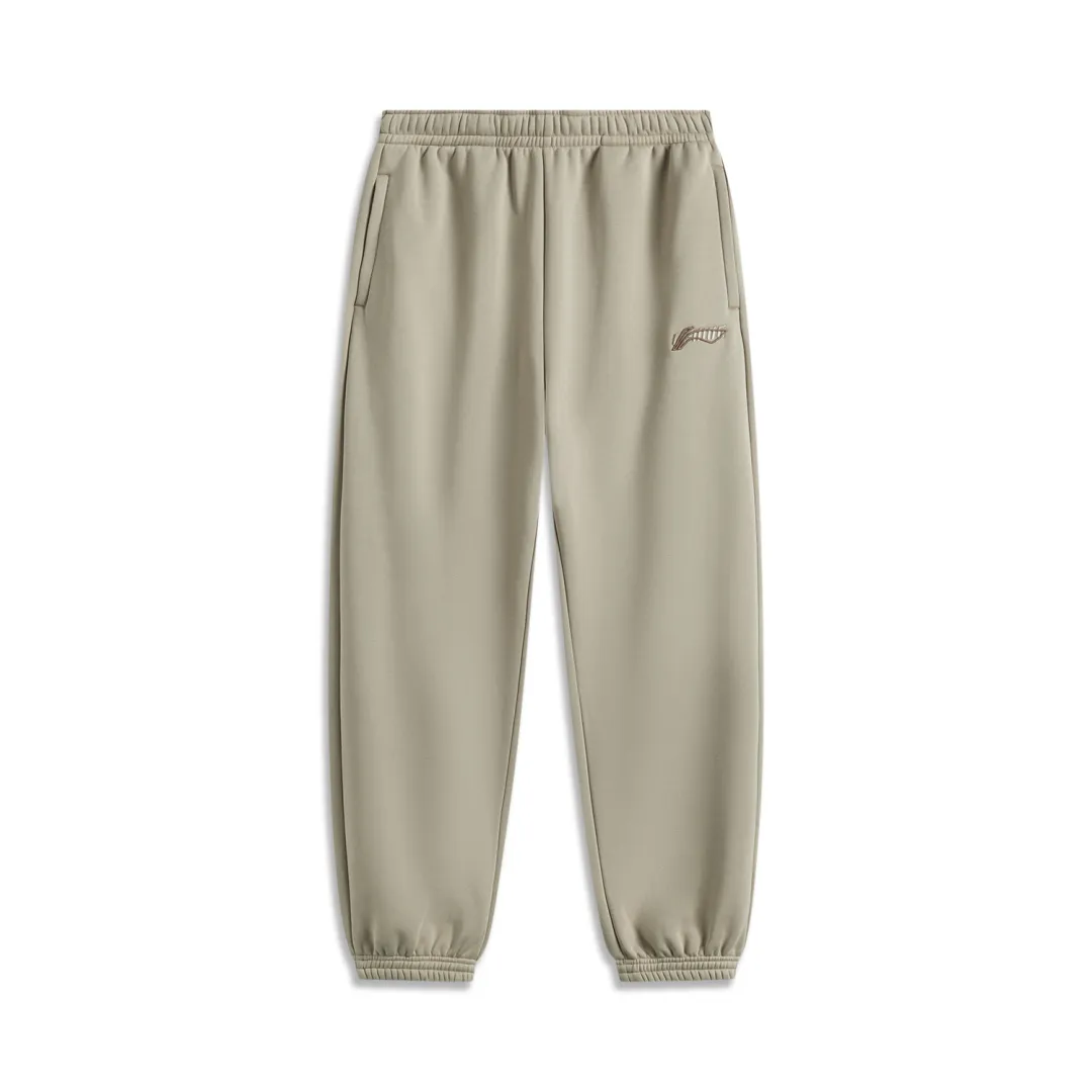Li Ning Fitness Series Loose Fit Fleece Lined Thermal Elastic Cuff Knitted Sweatpants Men's Muted Grass