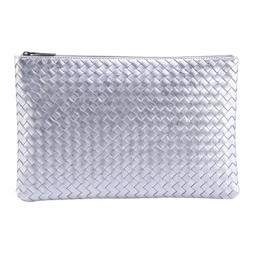 Bottega Veneta Leather Bag, Clutch Small Women's Silver