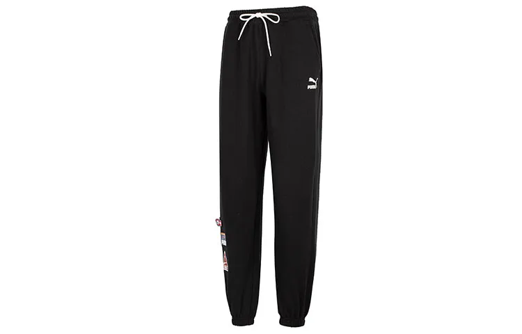 PUMA TEAM BADGE Pre-Spring Casual Pants Unisex Black Moderate Cuffed Pants